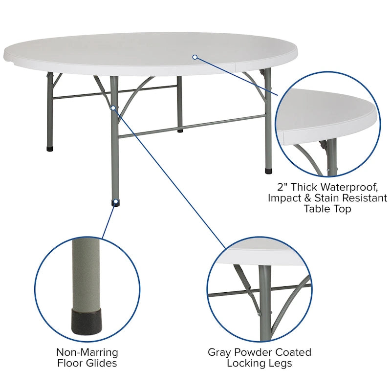 Table pliante ronde en plastique de 1,80 m avec poignée