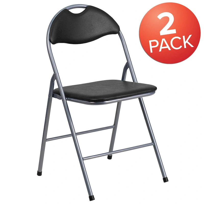 Lot de 2 chaises pliantes en vinyle et métal, capacité de 136 kg, avec poignée de transport