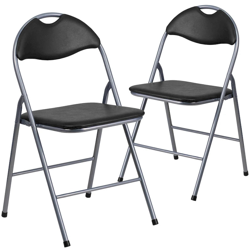 Lot de 2 chaises pliantes en vinyle et métal, capacité de 136 kg, avec poignée de transport