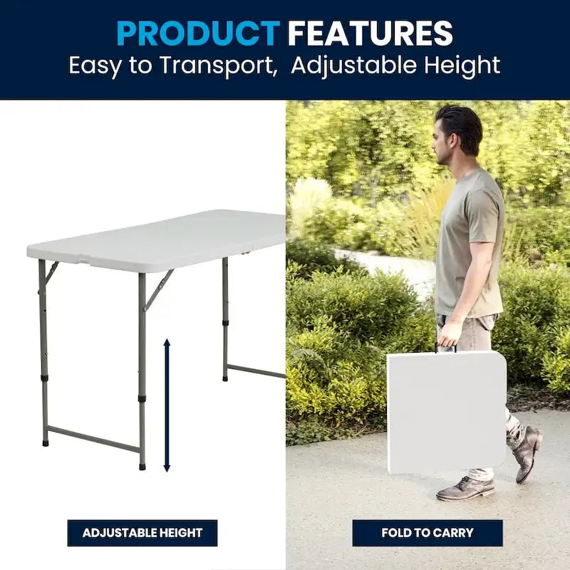 Table pliante en plastique à hauteur réglable