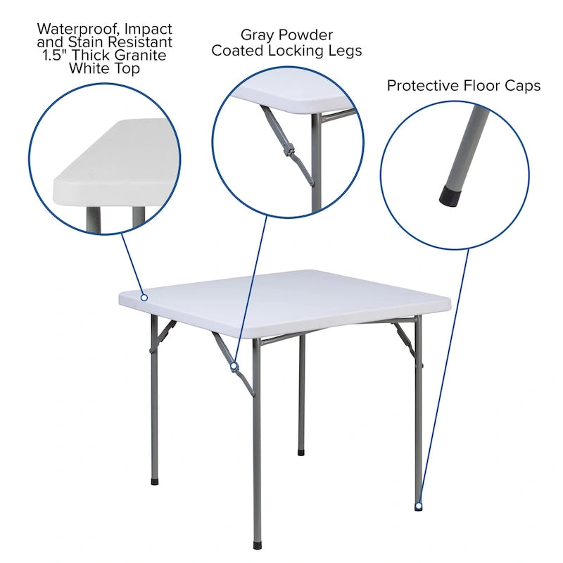 Table pliante carrée en plastique de 86 cm – Table de jeux/Table de cartes