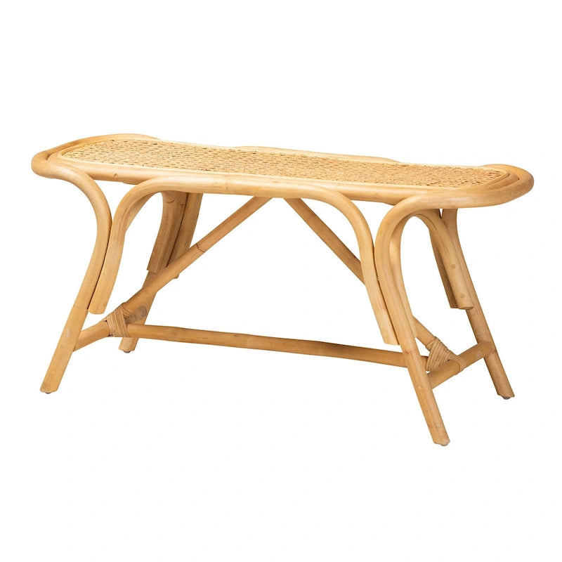 Banc d'appoint moderne bohème en rotin naturel marron