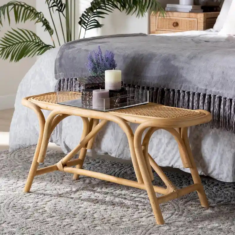 Banc d'appoint moderne bohème en rotin naturel marron
