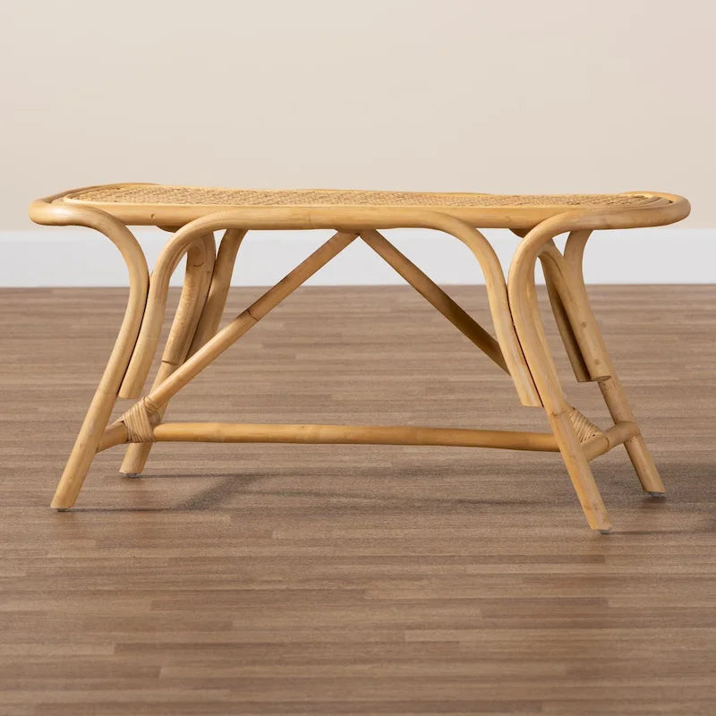 Banc d'appoint moderne bohème en rotin naturel marron
