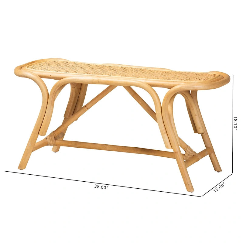 Banc d'appoint moderne bohème en rotin naturel marron