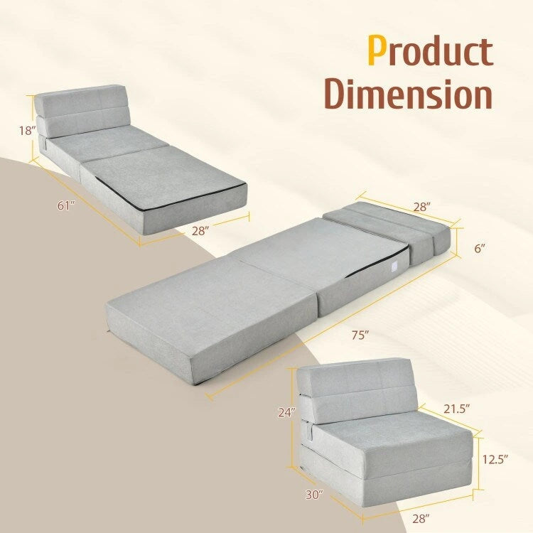 Chaise longue convertible pliable à trois volets – 75 x 28 x 6