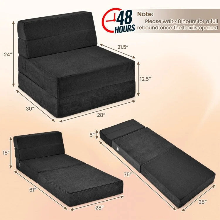Chaise longue convertible pliable à trois volets – 75 x 28 x 6