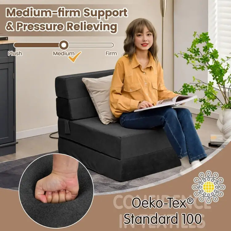 Chaise longue convertible pliable à trois volets – 75 x 28 x 6