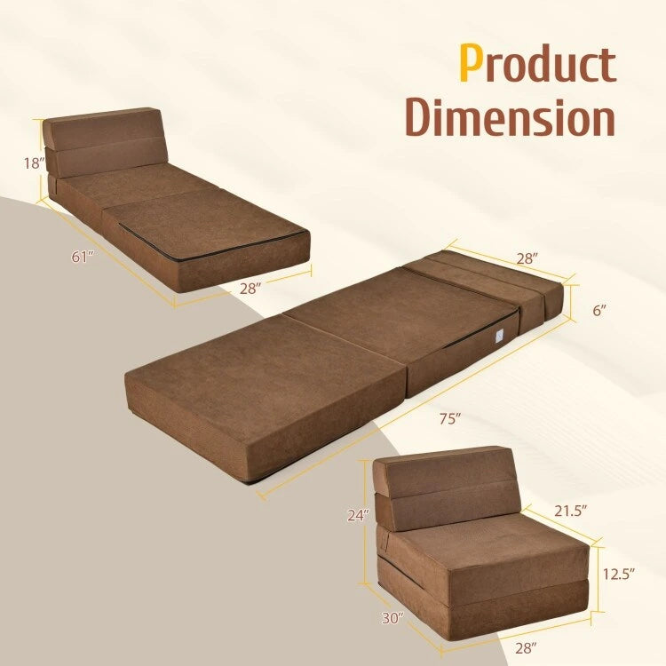 Chaise longue convertible pliable à trois volets – 75 x 28 x 6
