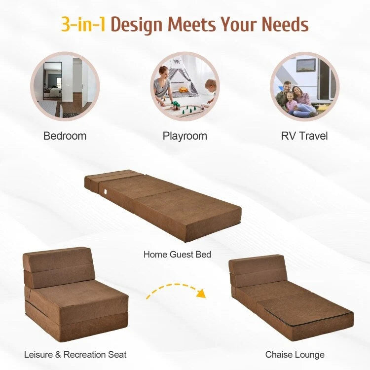 Chaise longue convertible pliable à trois volets – 75 x 28 x 6