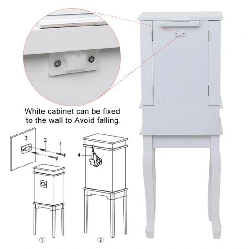 Armoire à bijoux sur pied avec miroir, 5 tiroirs et 14 crochets à collier, coffre à bijoux avec fente de rangement amovible pour bagues et