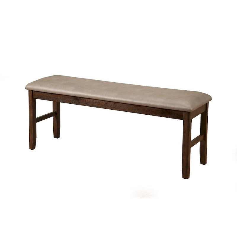 Banc de salle à manger en bois d'hévéa avec revêtement rembourré marron - 19 H x 14 L x 48,5 P pouces