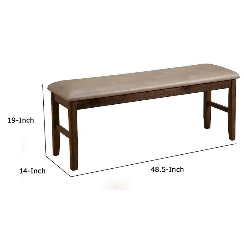 Banc de salle à manger en bois d'hévéa avec revêtement rembourré marron - 19 H x 14 L x 48,5 P pouces