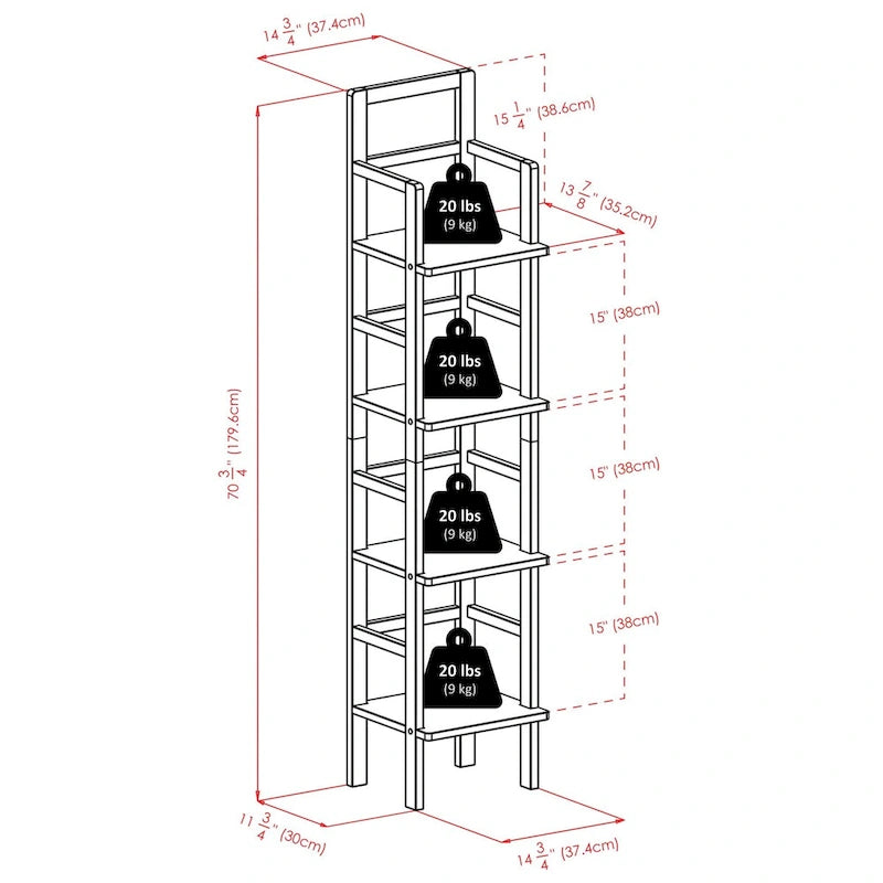 Étagère de boulanger, étroite, café – 14,72 x 13,86 x 70,71 pouces