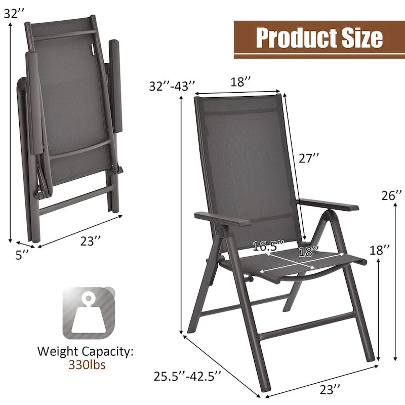 4 chaises pliantes de salle à manger en aluminium réglables pour patio - Voir les détails