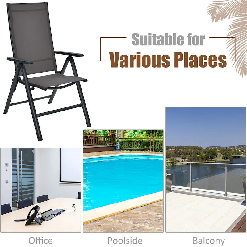 4 chaises pliantes de salle à manger en aluminium réglables pour patio - Voir les détails