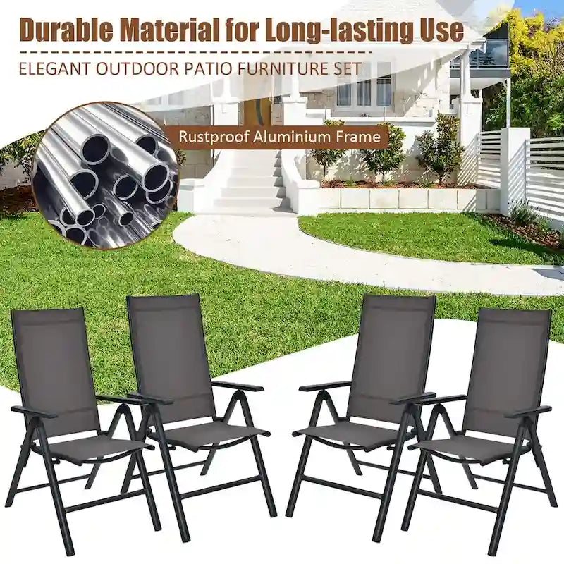 4 chaises pliantes de salle à manger en aluminium réglables pour patio - Voir les détails