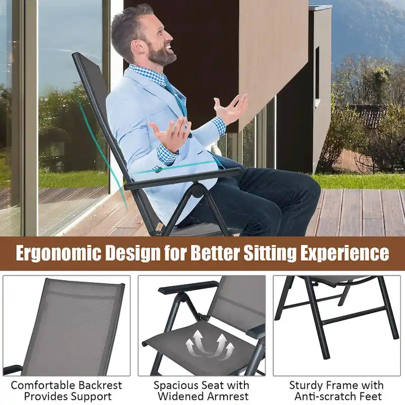 4 chaises pliantes de salle à manger en aluminium réglables pour patio - Voir les détails