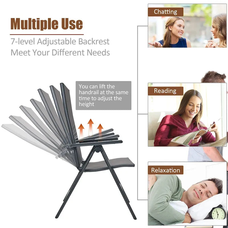 4 chaises pliantes de salle à manger en aluminium réglables pour patio - Voir les détails