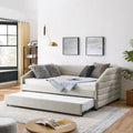 Lit de repos double avec lit gigogne, en tissu de lin capitonné