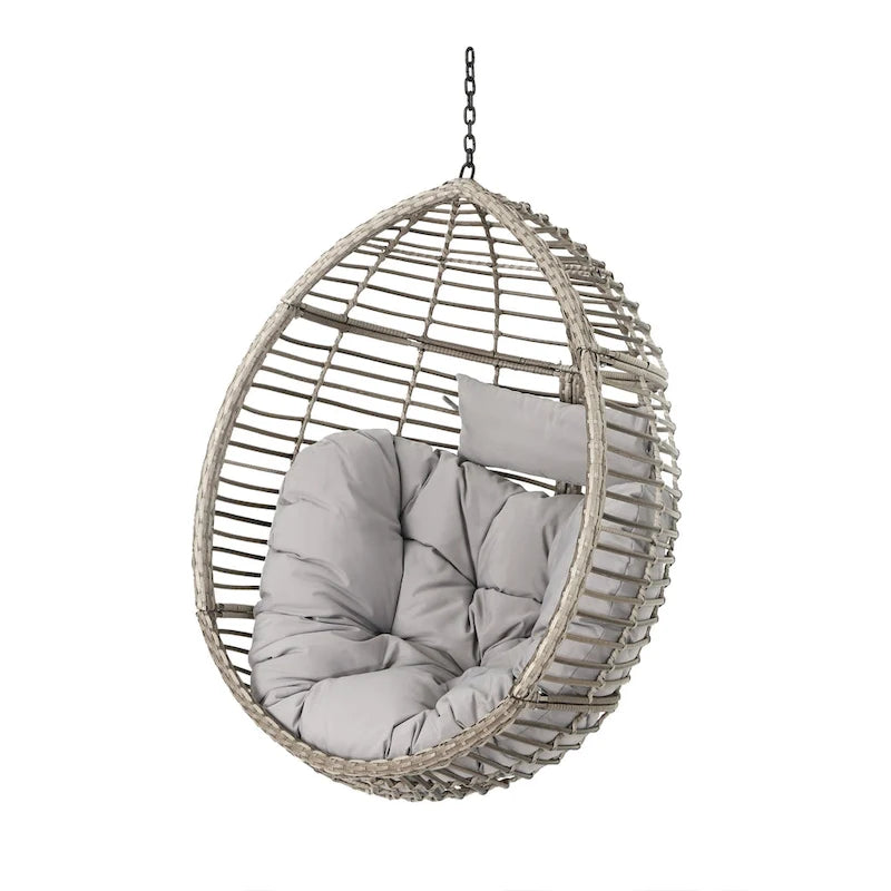Chaise balançoire suspendue en rotin pour jardin extérieur, forme œuf, avec coussin en tissu, SANS SUPPORT, PANIER SEULEMENT