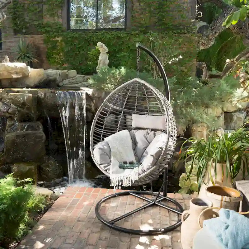 Chaise balançoire suspendue en rotin pour jardin extérieur, forme œuf, avec coussin en tissu, SANS SUPPORT, PANIER SEULEMENT