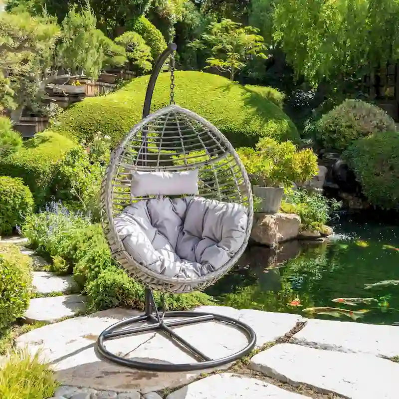 Chaise balançoire suspendue en rotin pour jardin extérieur, forme œuf, avec coussin en tissu, SANS SUPPORT, PANIER SEULEMENT