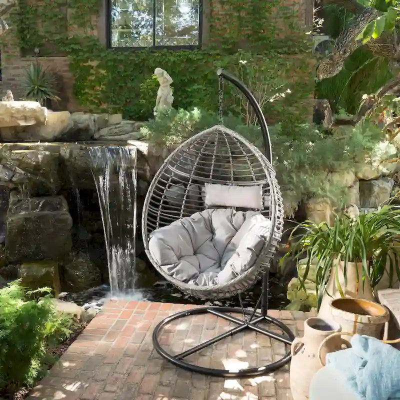 Chaise balançoire suspendue en rotin pour jardin extérieur, forme œuf, avec coussin en tissu, SANS SUPPORT, PANIER SEULEMENT