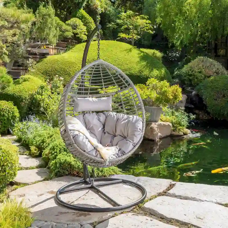 Chaise balançoire suspendue en rotin pour jardin extérieur, forme œuf, avec coussin en tissu, SANS SUPPORT, PANIER SEULEMENT