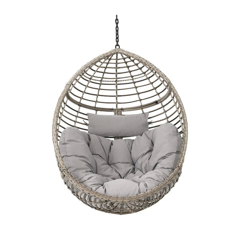 Chaise balançoire suspendue en rotin pour jardin extérieur, forme œuf, avec coussin en tissu, SANS SUPPORT, PANIER SEULEMENT