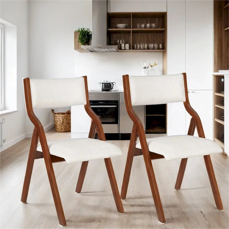 Chaise de salle à manger pliante rembourrée avec pieds en bois (lot de 2)
