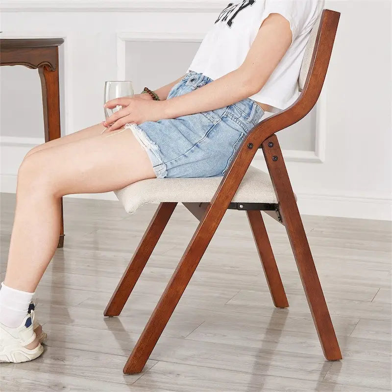Chaise de salle à manger pliante rembourrée avec pieds en bois (lot de 2)