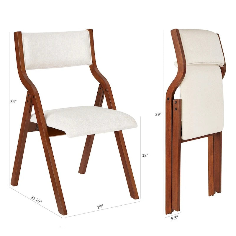 Chaise de salle à manger pliante rembourrée avec pieds en bois (lot de 2)