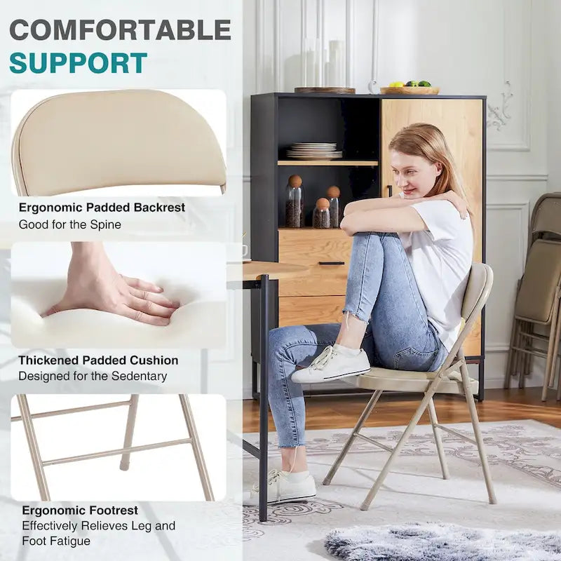 Chaises pliantes rembourrées en cuir, chaises pliantes robustes en métal (lot de 2)