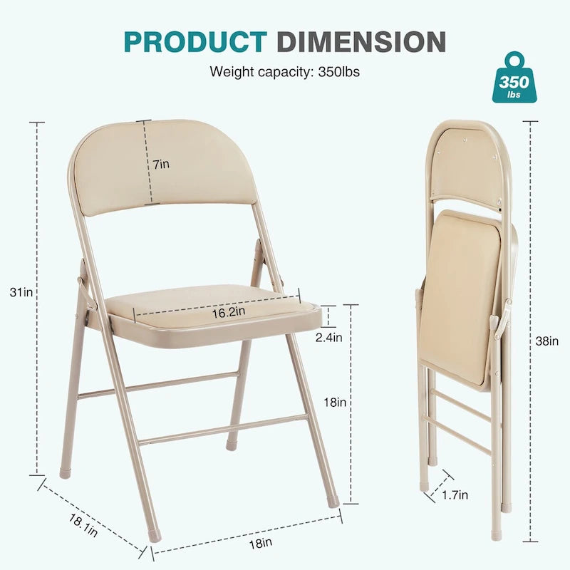 Chaises pliantes rembourrées en cuir, chaises pliantes robustes en métal (lot de 2)