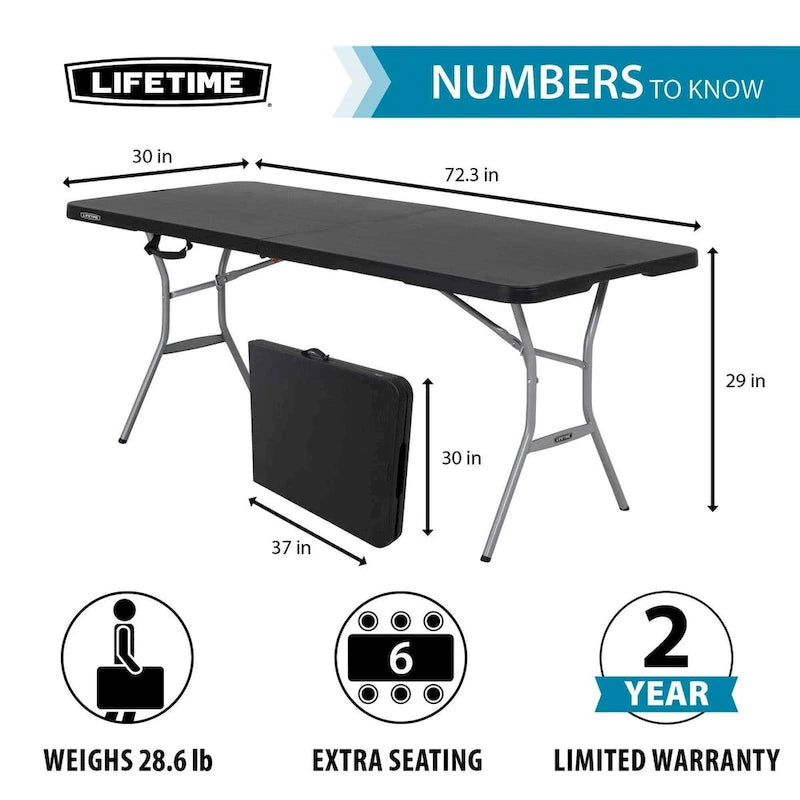 Table pliante en deux de 6 pieds, noire (usage commercial léger)
