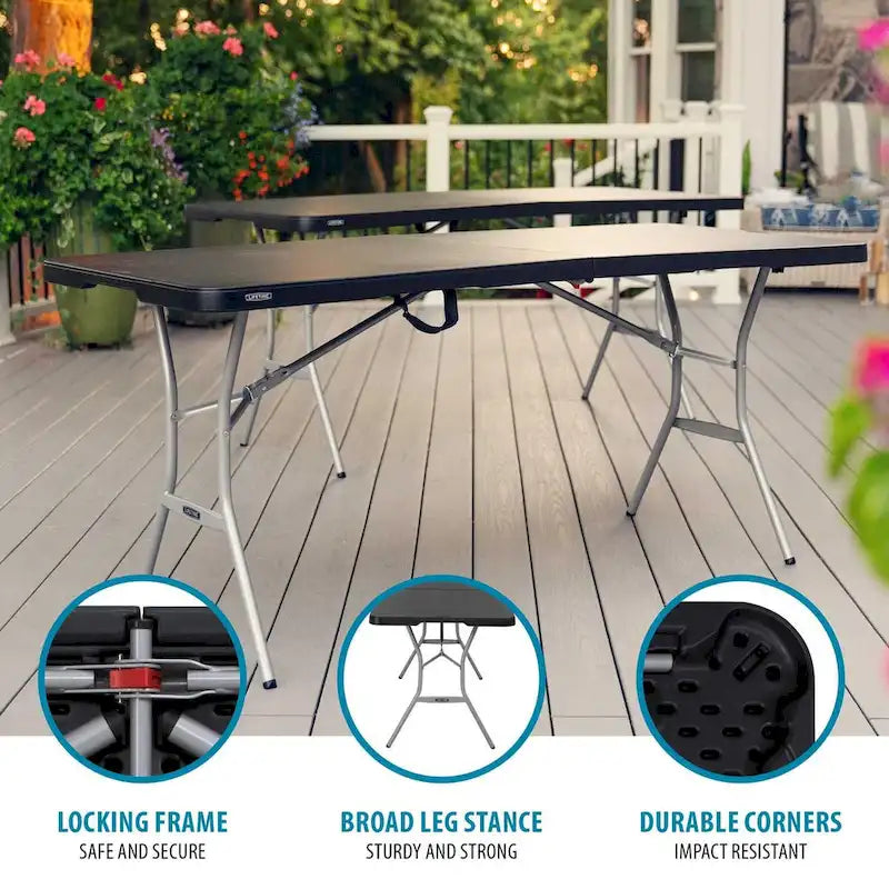 Table pliante en deux de 6 pieds, noire (usage commercial léger)