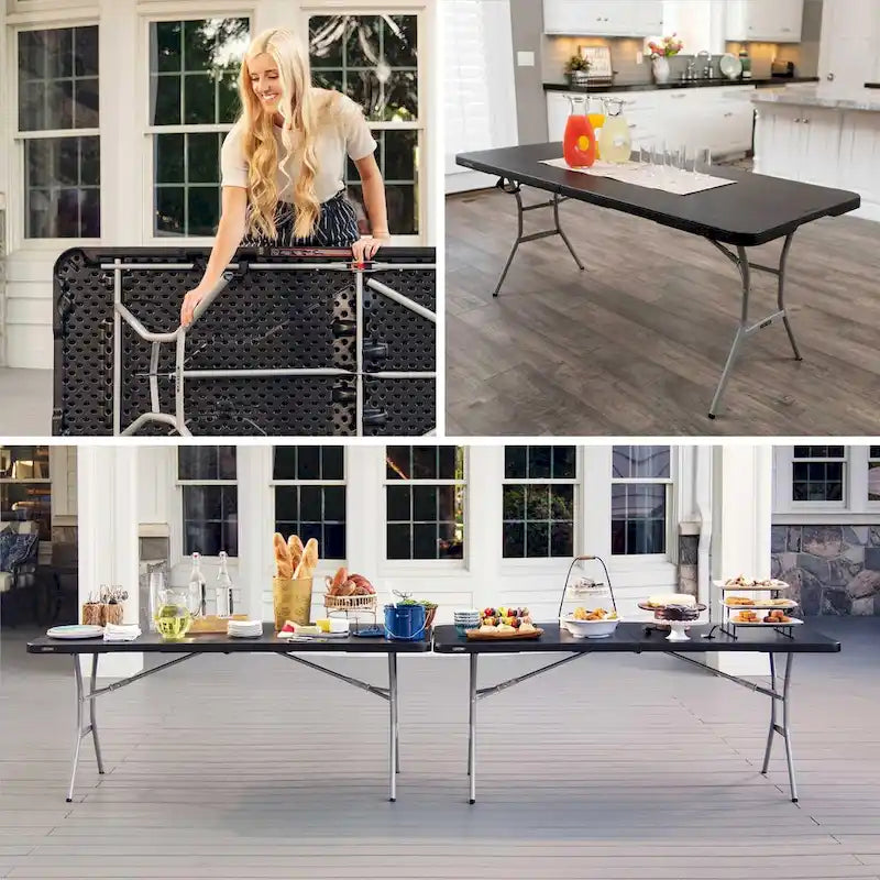 Table pliante en deux de 6 pieds, noire (usage commercial léger)