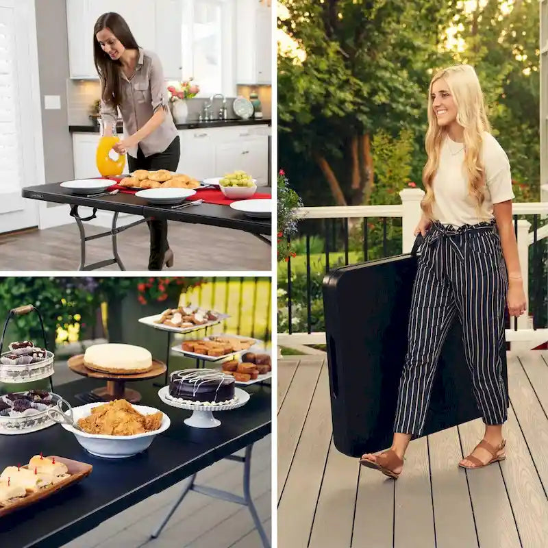 Table pliante en deux de 6 pieds, noire (usage commercial léger)