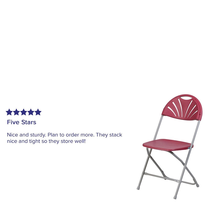 Chaise pliante en plastique dossier éventail, capacité de 295 kg