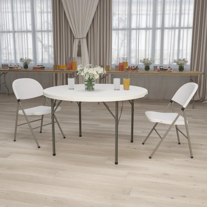 Table pliante de réception et d'événement en plastique blanc et granit rond de 48 pouces