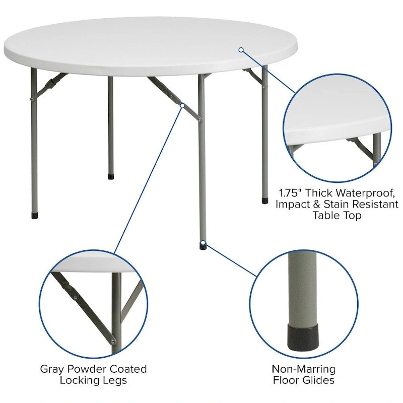 Table pliante de réception et d'événement en plastique blanc et granit rond de 48 pouces