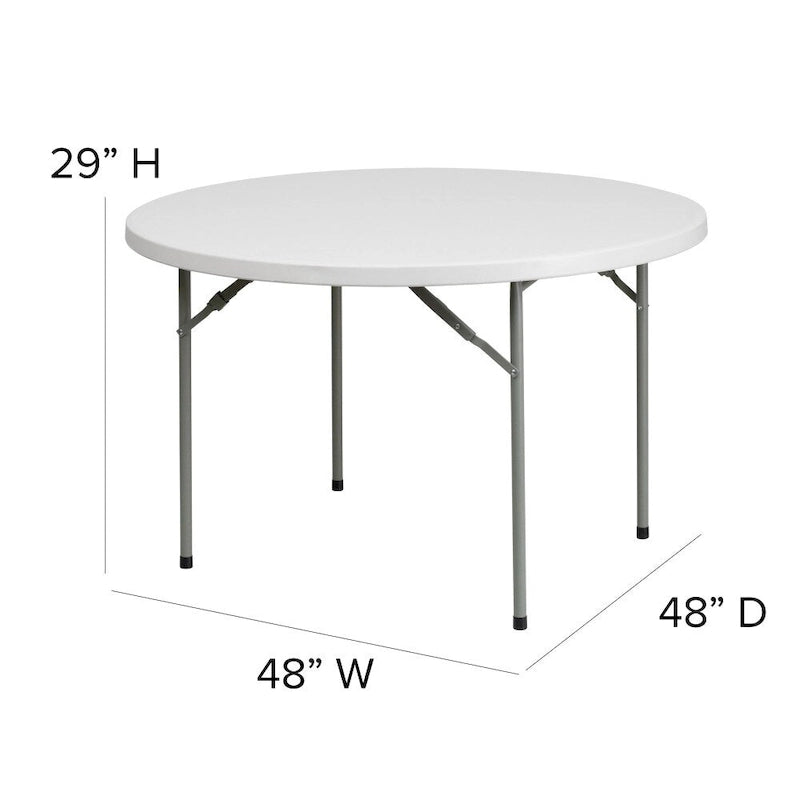 Table pliante de réception et d'événement en plastique blanc et granit rond de 48 pouces