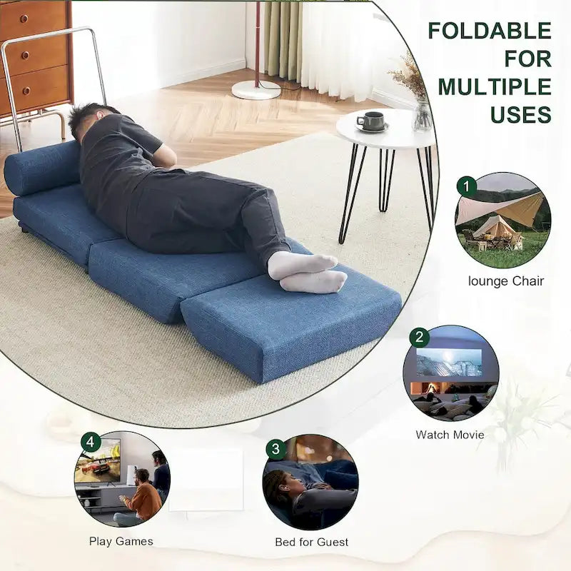 Fauteuil de relaxation pliant avec oreiller convertible en lit une place