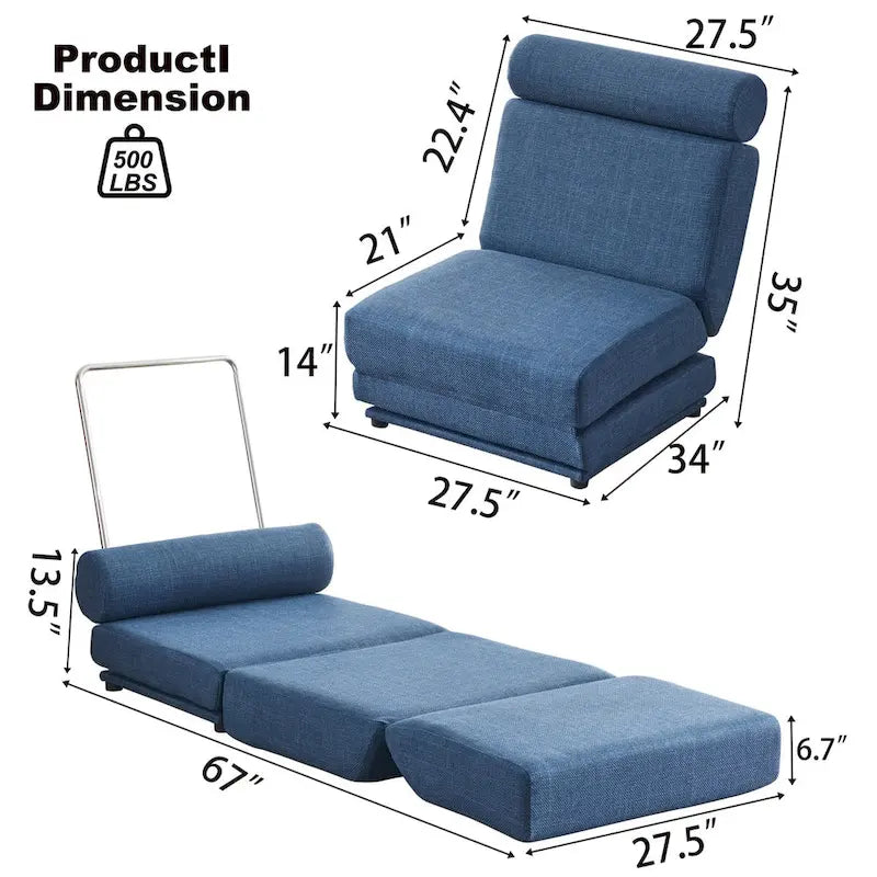 Fauteuil de relaxation pliant avec oreiller convertible en lit une place