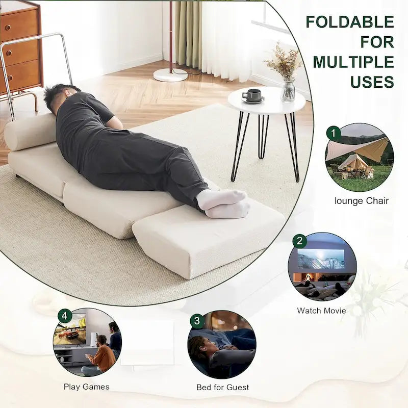 Fauteuil de relaxation pliant avec oreiller convertible en lit une place