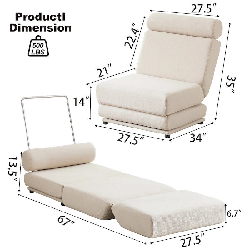 Fauteuil de relaxation pliant avec oreiller convertible en lit une place