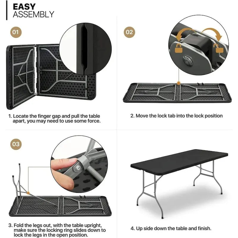 Table pliante en plastique de 1,8 m Table pliable en deux portable