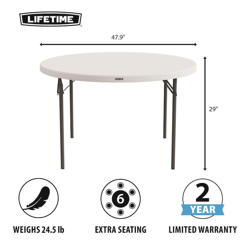 Table gigogne ronde de 48 pouces, usage intérieur/extérieur, qualité commerciale légère, blanche
