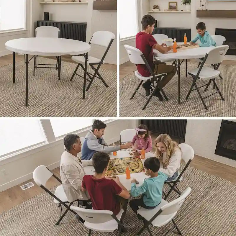 Table gigogne ronde de 48 pouces, usage intérieur/extérieur, qualité commerciale légère, blanche